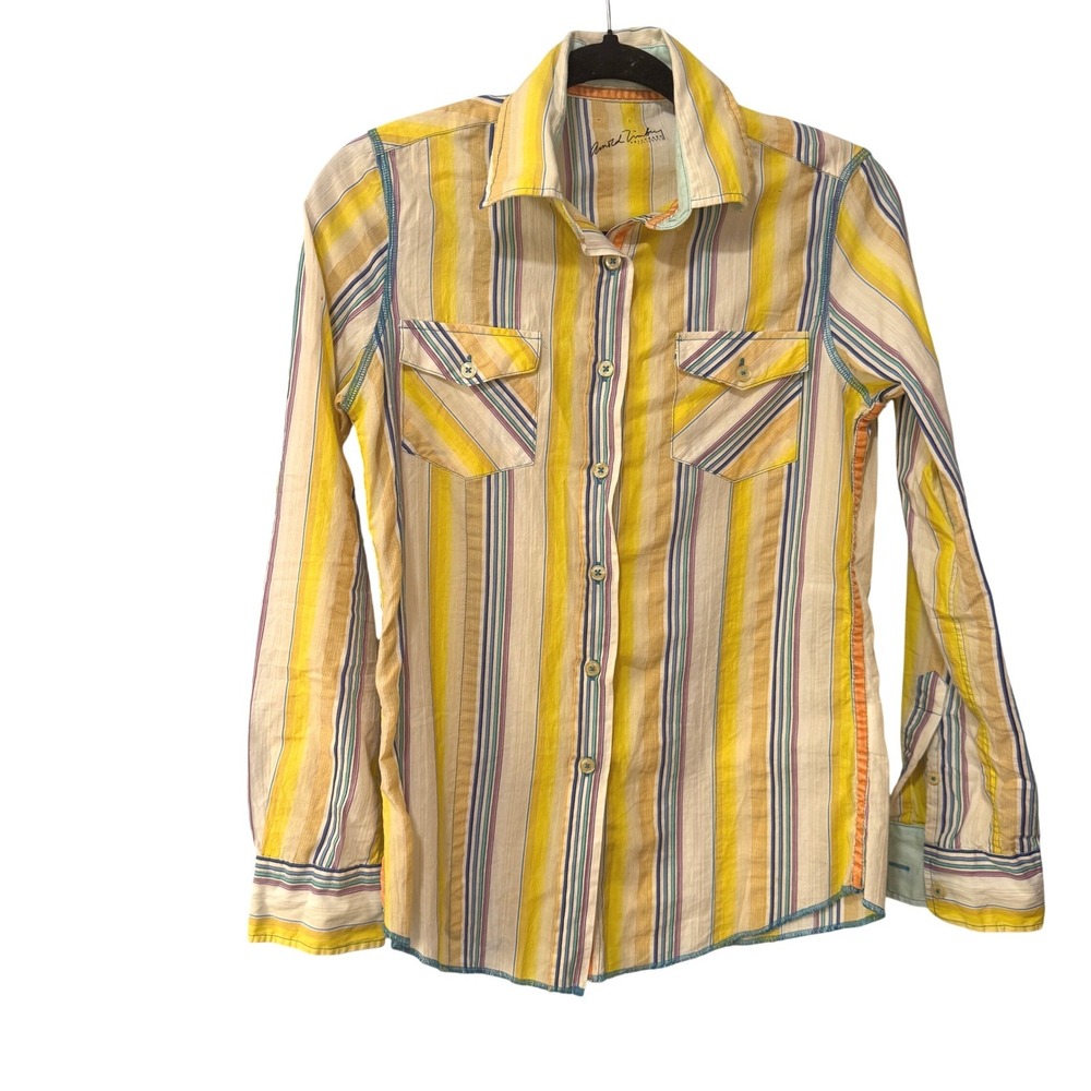 Arnold Zimberg Hollywood California Yellow Striped Button Down Shirt Mens Medium